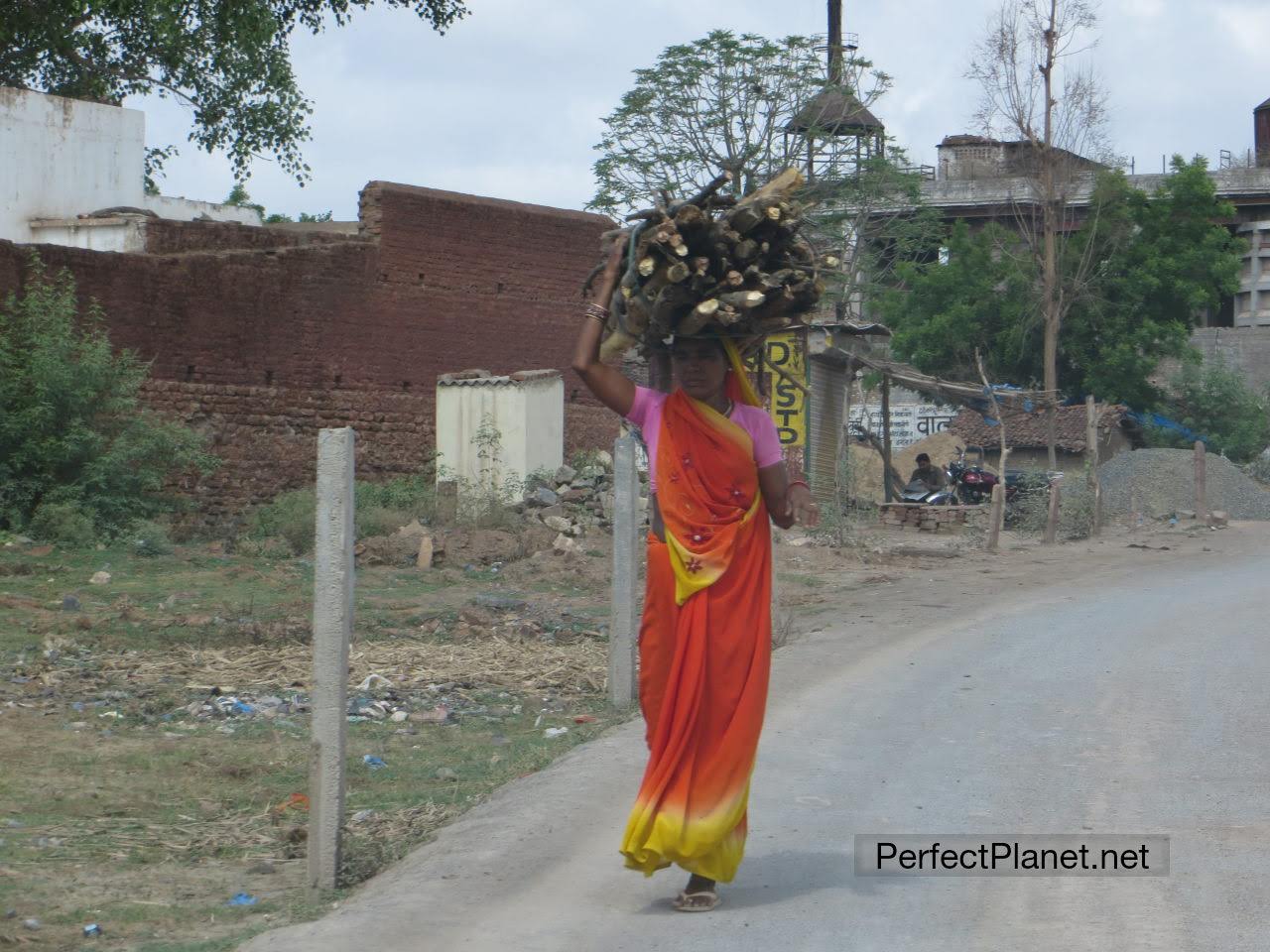 Woman carrying firewood